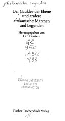 Der Gaukler der Ebene und andere afrikanische Märchen und Legenden