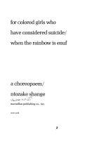 For Colored Girls who Have Considered Suicide, when the Rainbow is Enuf