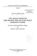 Die Oralliteratur der Balese-Efe im Ituri-Wald (Nordost-Zaïre)